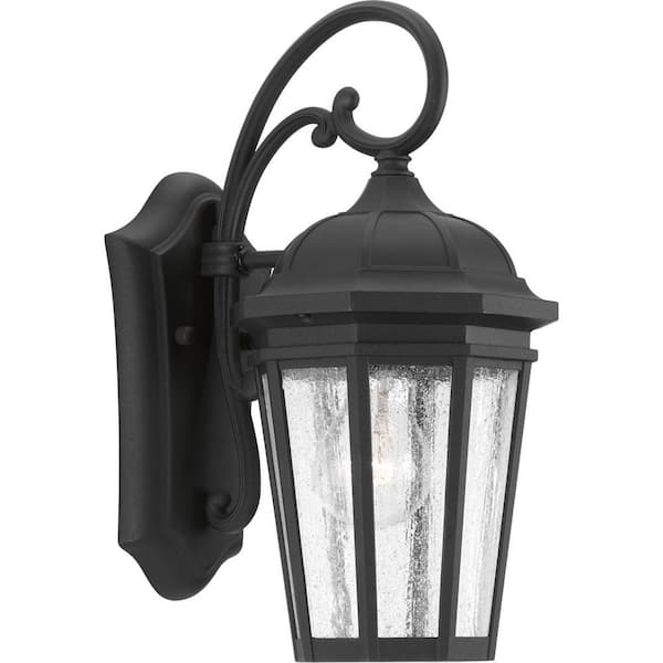 Progress Lighting Verdae Collection 1-Light Textured Black Clear Seeded Glass New Traditional Outdoor Small Wall Lantern Light