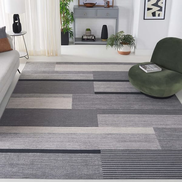 Odyssey 9 ft. x 12 ft. Gray/Black Ivory Abstract Striped Area Rug