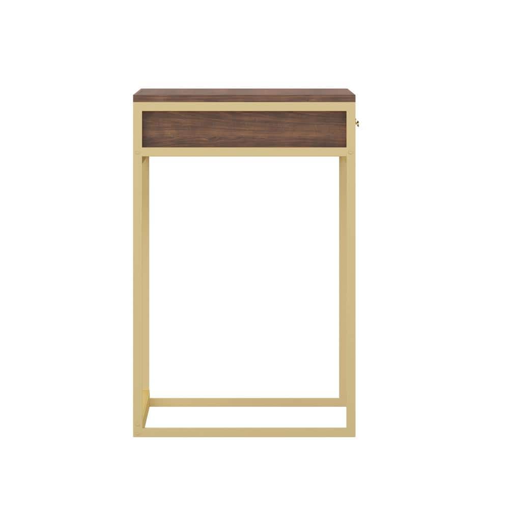 Walnut and Brass Modern Home Office Desk with Drawers
