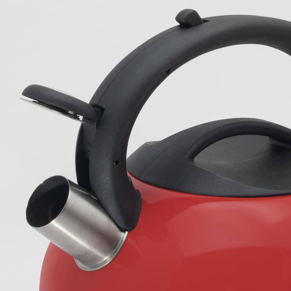Red 3 Quart Stainless Steel Whistling Tea Kettle