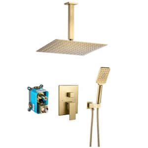 10 in. Ceiling Mounted Single-Handle 1-Spray Square High Pressure Shower Faucet in Brushed Gold (Valve Included)