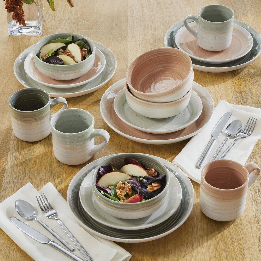 Seafoam Ceramic 16-Piece Ribbed Dinnerware Set