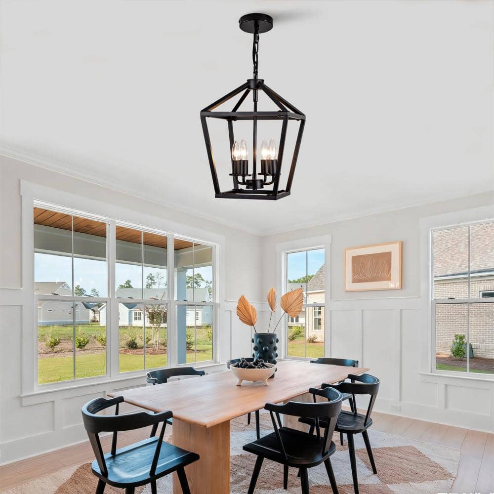 4-Light Black Farmhouse Lantern Chandelier Ceiling Light Fixture with Rustic Open Cage, Adjustable Hanging Height price history on PriceWatchPro