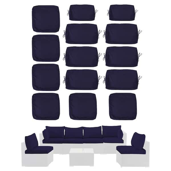 14-Pack Cushion Cover for 7-Pieces 6-Seaters Wicker Rattan Sectional Sofa, Outdoor Cushion Slipcover Only Cover NavyBlue