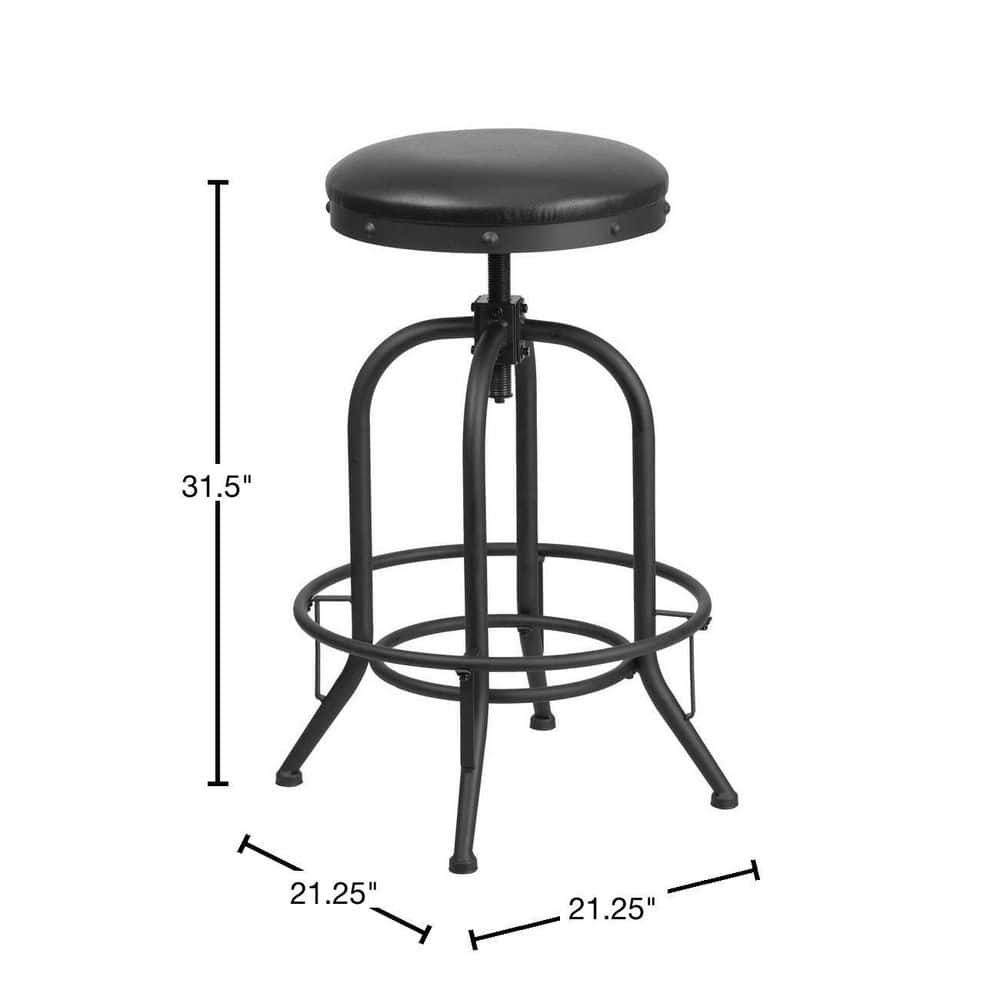 Adjustable Black Leather Swivel Backless Metal Barstool