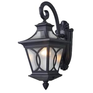 16.93 in. Black Outdoor Hardwired Lantern Wall Sconce with No Bulbs Included
