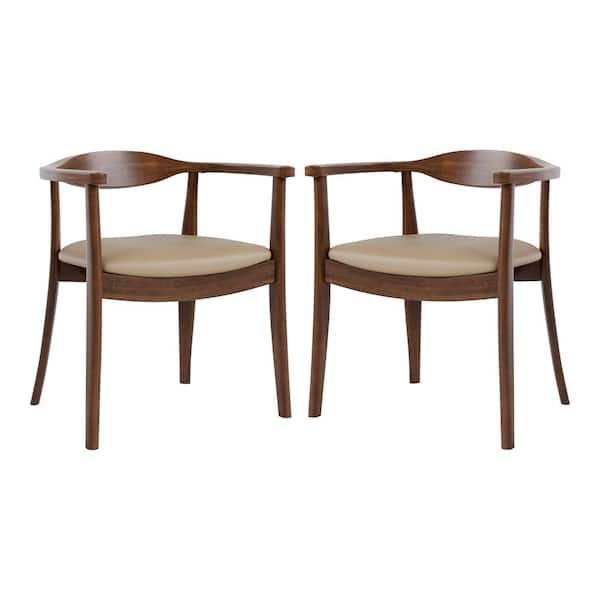 Shelun I Rich Walnut Fabric Upholstered Dining Chairs with Rounded Back and Arm Rest (Set of 2)