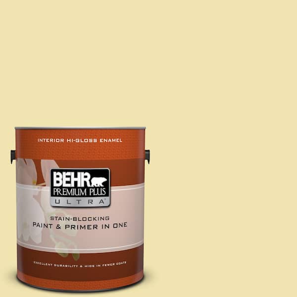 BEHR Premium Plus Ultra 1 gal. #P330-2 Lime Bright Hi-Gloss Enamel Interior Paint and Primer in One