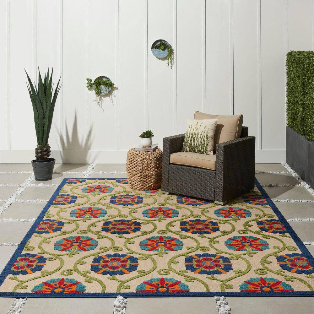 Aloha Blue Multicolor Floral Outdoor Area Rug