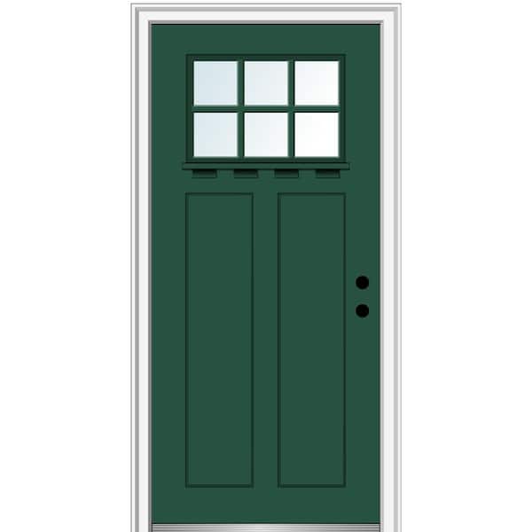 MMI Door 32 in. x 80 in. Left-Hand Inswing 6-Lite Clear 2-Panel Shaker Painted Fiberglass Smooth Prehung Front Door with Shelf
