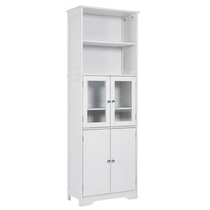 Tall 22.6 in. W x 11.2 in. D x 64 in. H White Linen Cabinet Bathroom with Adjustable Shelves and Doors