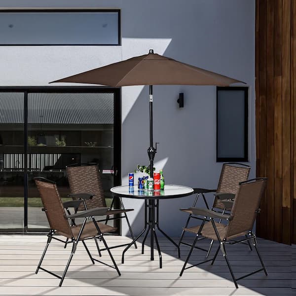 Round Metal Outdoor Dining Table, Plastic Outdoor Dining Table With Umbrella Hole