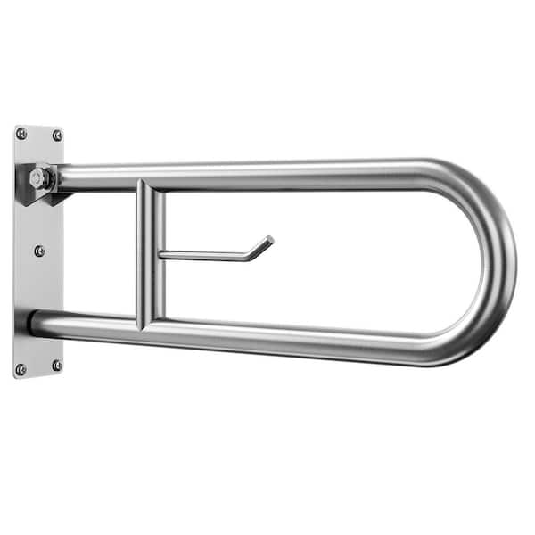 24 in. U-Shaped 304 Stainless Steel Toilet Safety Handrail with Toilet Paper Holder