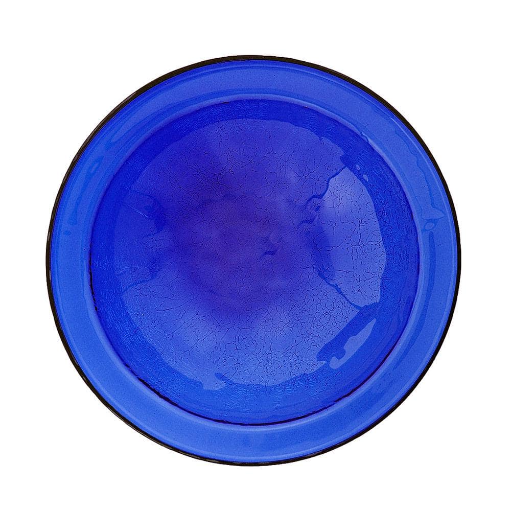 Cobalt Blue Crackle Glass Hanging Birdbath Bowl