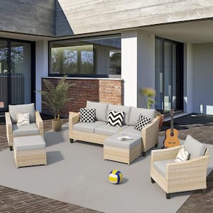 Barkley Beige 5-Piece Outdoor Patio Conversation Sofa Seating Set with Dark Gray Cushions