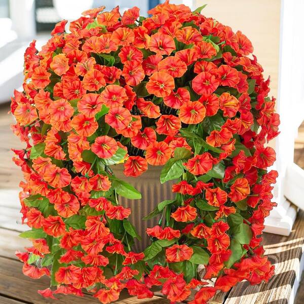 Orange Plastic Artificial Morning Glory Ornaments, 2-Pack