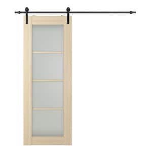 Vona 4-Lite 28 in. x 80 in. 4-Lite Frosted Glass Loire Ash Wood Composite Sliding Barn Door with Hardware Kit