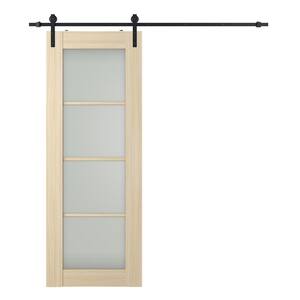 Vona 4-Lite 32 in. x 80 in. 4-Lite Frosted Glass Loire Ash Wood Composite Sliding Barn Door with Hardware Kit