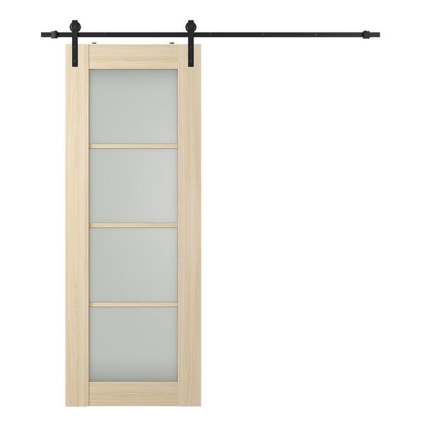 Belldinni Vona 4-Lite 32 in. x 84 in. 4-Lite Frosted Glass Loire Ash Wood Composite Sliding Barn Door with Hardware Kit