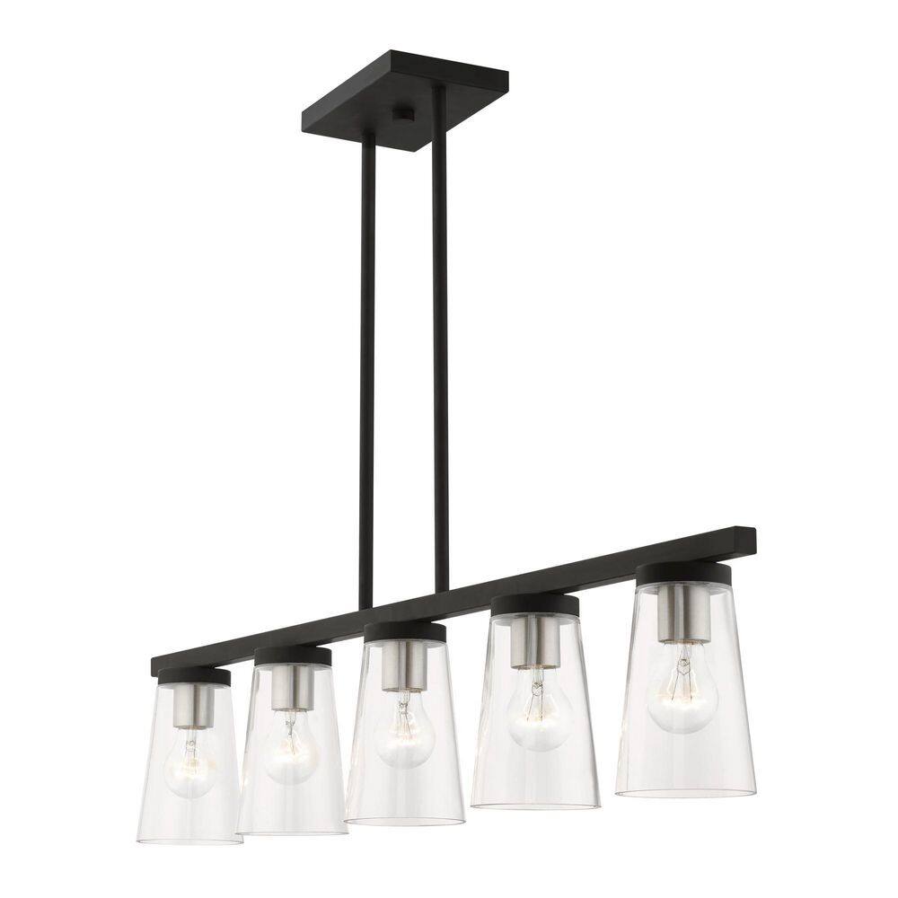 Cityview Contemporary 5-Light Linear Chandelier in Black and Brushed Nickel