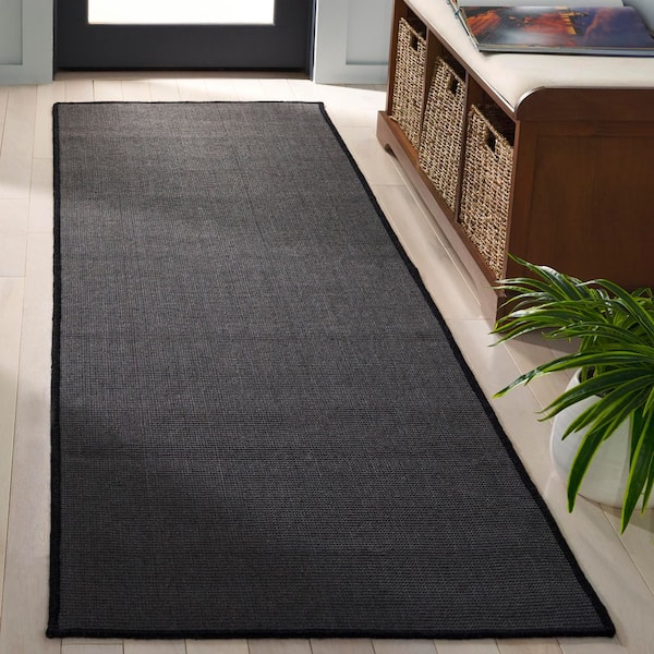 Natural Fiber 3 ft. x 6 ft. Charcoal/Charcoal Modern Solid Color Runner Rug
