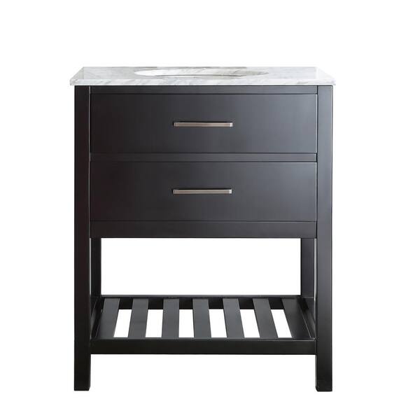 Vinnova Foligno 30 in. W x 22 in. D x 36 in. H Vanity in Espresso with Marble Vanity Top in Carrara White with White Basin