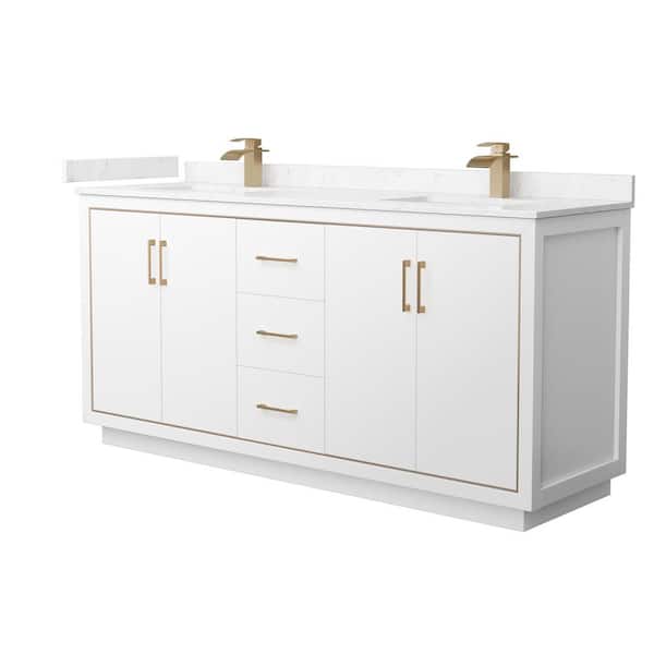Wyndham Collection Icon 72 in. W x 22 in. D x 35 in. H Double Bath Vanity in White with Carrara Cultured Marble Top