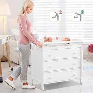 White 3 Drawer Baby Changing Table Infant Diaper Changing Station w/Safety Belt