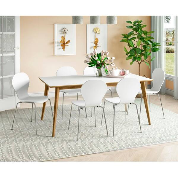 White Dining Chairs With Chrome Legs, Set Of 6 Dining Chairs With Chrome Legs