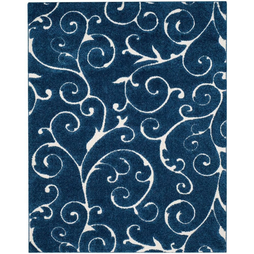SAFAVIEH Florida Shag Dark Blue/Cream 9 ft. x 12 ft. Floral Area Rug SG45565119 The Home Depot
