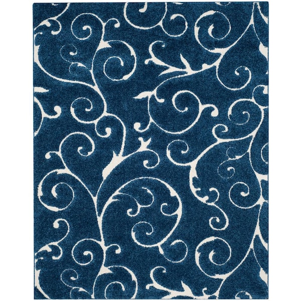 SAFAVIEH Florida Shag Dark Blue/Cream 9 ft. x 12 ft. Floral Area Rug