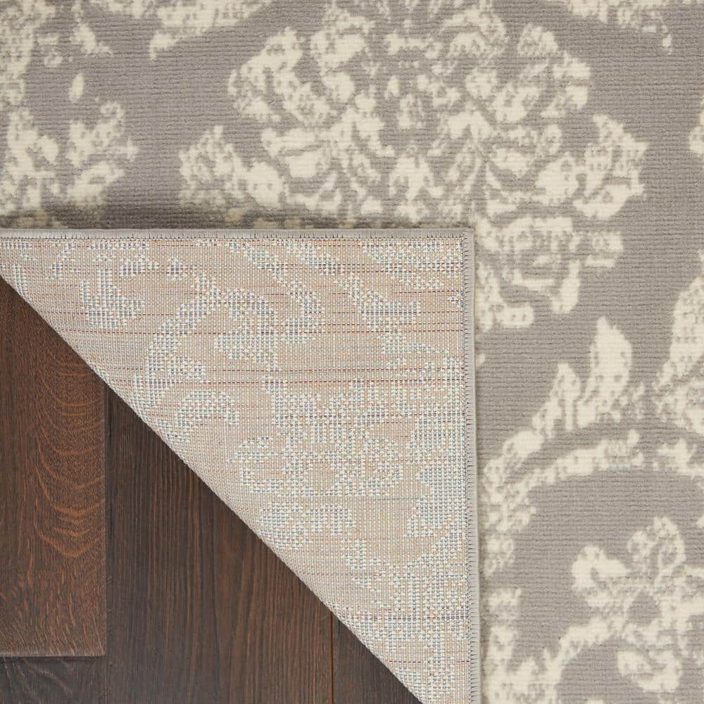 Jubilant Grey 6' x 9' Synthetic Vintage Damask Area Rug