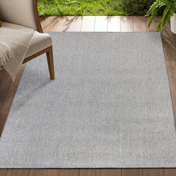 PET Rug Indoor Outdoor Dark Grey 5 ft. x 8 ft. Hose Washable Kitchen/Bedroom/Living Room Sustainable Easy Clean Area Rug
