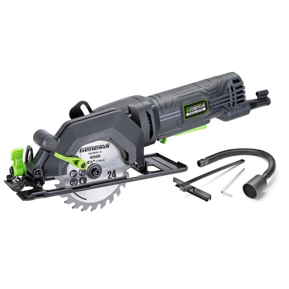 GENESIS 4.0 Amp 4-1/2 in. Compact Circular Saw with 24T Blade, Rip Guide,  Vacuum Adapter and Blade Wrench GCS445SE The Home Depot