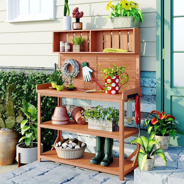 rustic outdoor potting bench