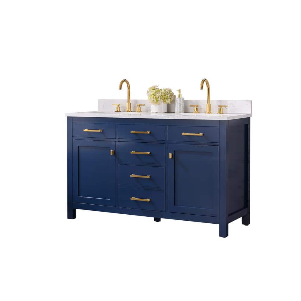 Navy Blue Double Freestanding Bathroom Vanity with Gold Hardware