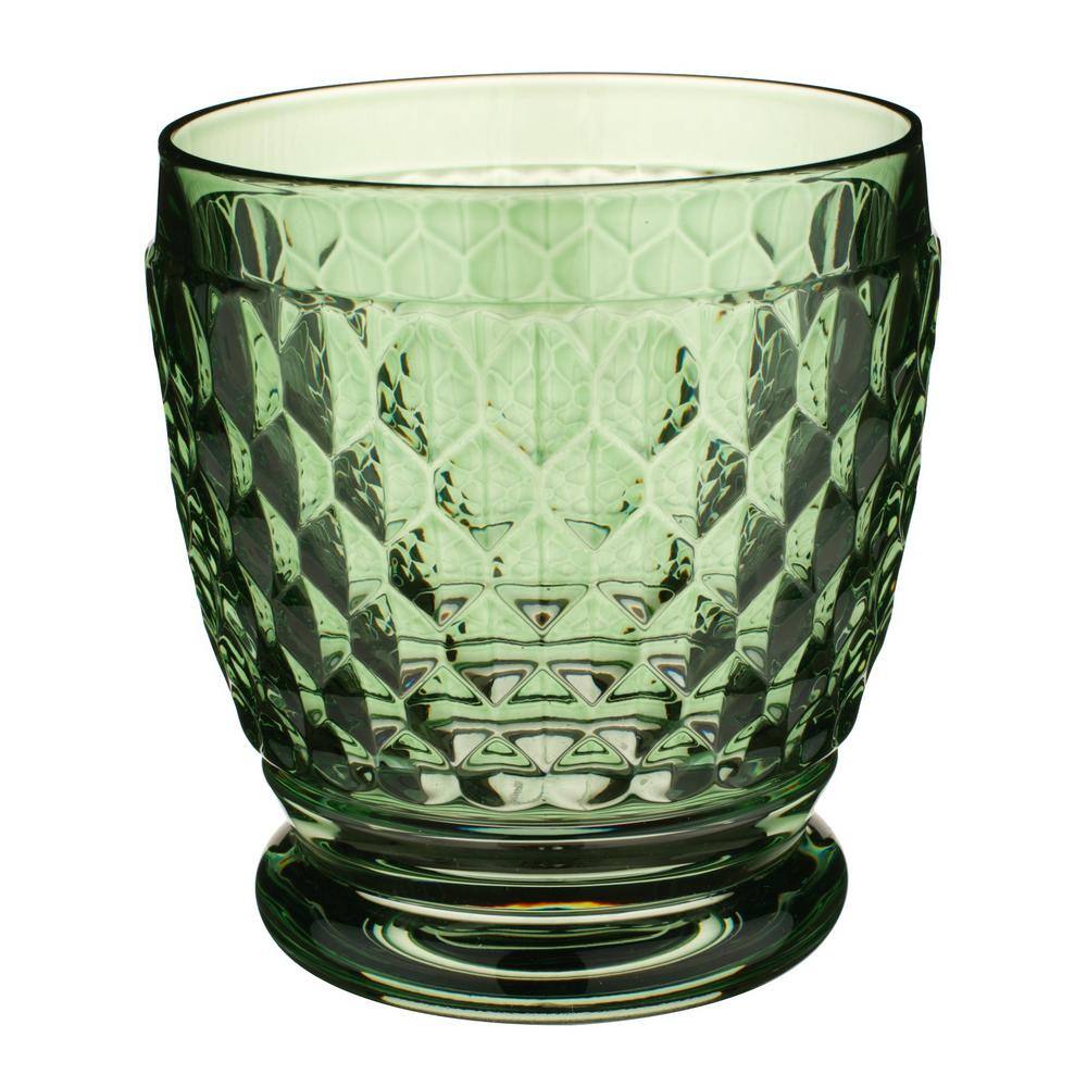 Forest Green Faceted Crystal Lowball Glass Set of Four