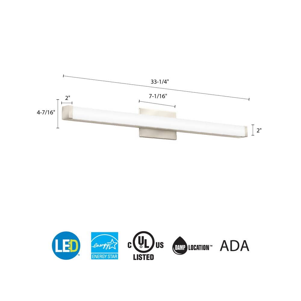 Contemporary 33'' Nickel Brushed Square LED Vanity Light