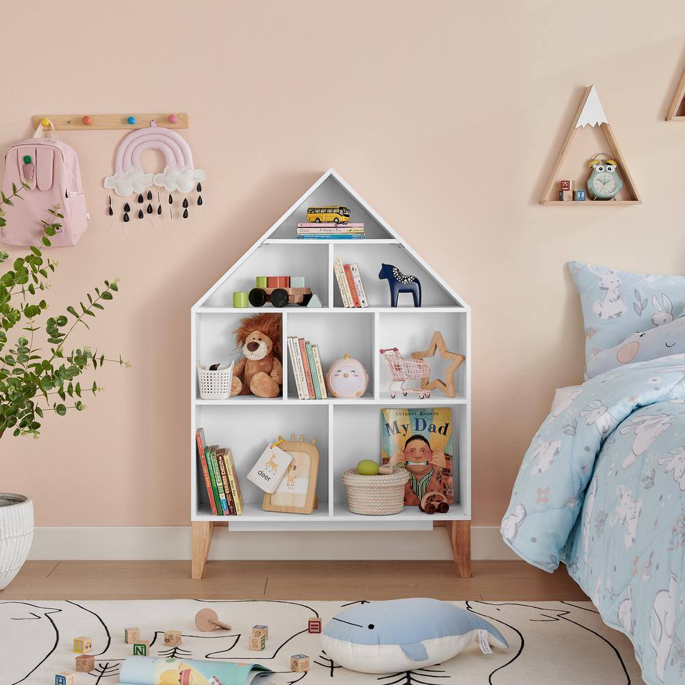 Steiner White Dollhouse 8-Compartment Kids Bookshelf with Beech Legs