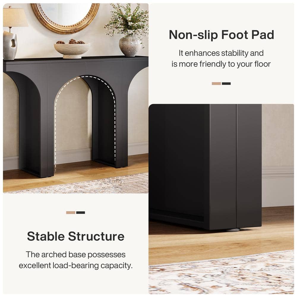 Black Wood 47-Inch Console Table with Arched Base