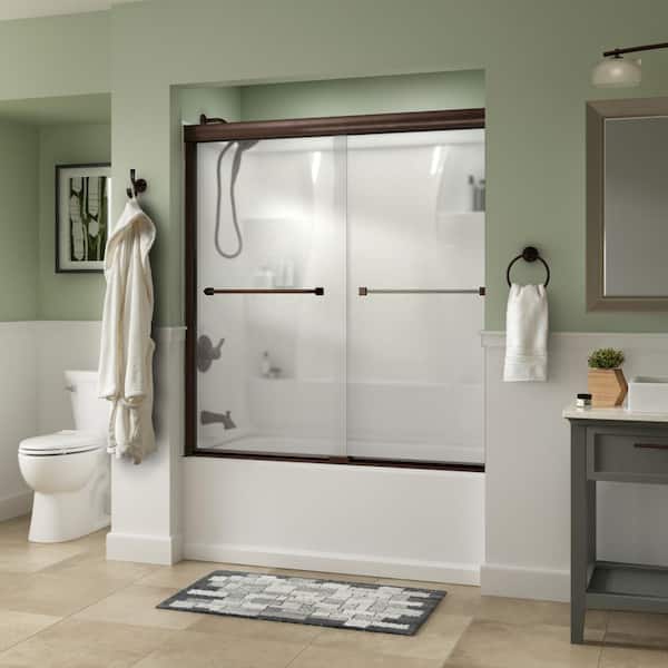 Delta Traditional 60 in. x 58-1/8 in. Semi-Frameless Sliding Bathtub Door in Bronze with 1/4 in. Tempered Frosted Glass