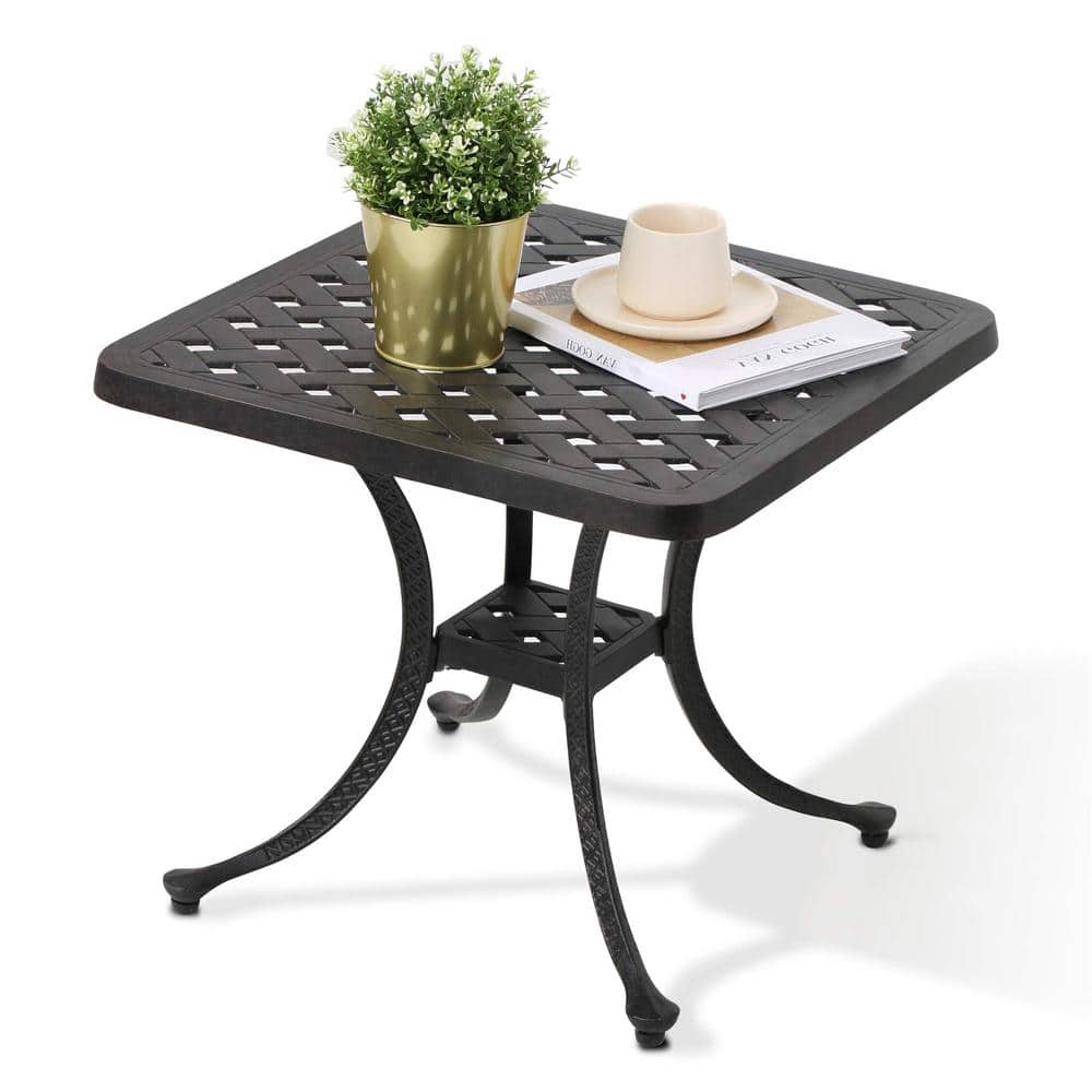 Antique Bronze Square Cast Aluminum Outdoor Side Tables