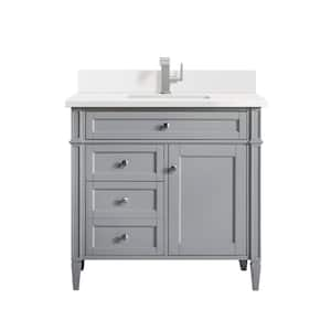 Brittany 36.0 in. W x 23.5 in. D x 34.0 in. H Single Bathroom Vanity in Urban Gray with White Zeus Quartz Top