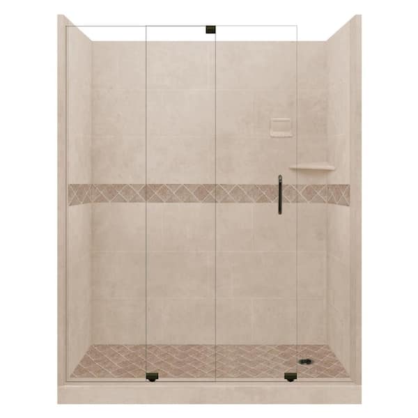 American Bath Factory Espresso Diamond Slider 32 in. x 60 in. x 80 in. Right Drain Alcove Shower Kit in Brown Sugar and Old Bronze Hardware