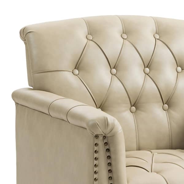 Uixe Mid-Century Beige Faux Leather Button Tufted Accent Arm Chair