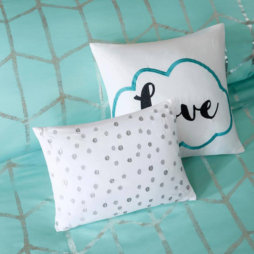 Aqua and Silver Twin Microfiber Comforter Set with Shams