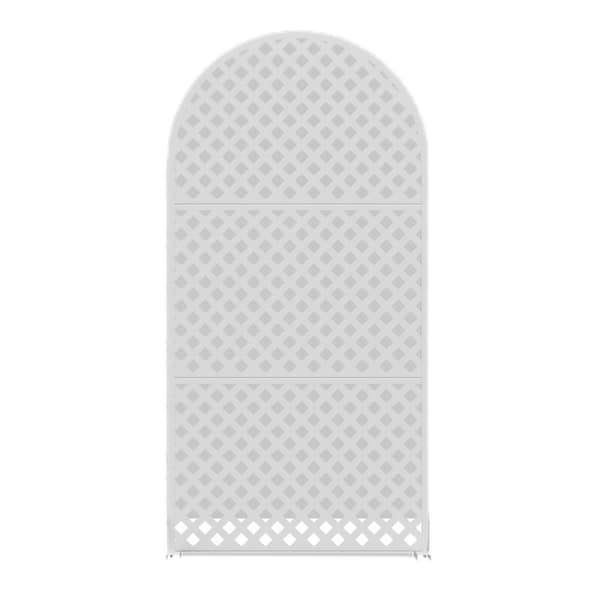 72 in. x 35 in. Outdoor Galvanized Metal Arch Decorative Garden Fence in Rhombic Pattern in White