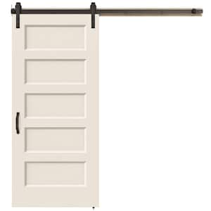 36 in. x 84 in. Conmore Primed Smooth Molded Composite MDF Barn Door with Rustic Hardware Kit