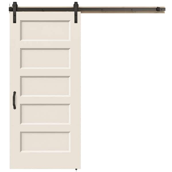 JELD-WEN 36 in. x 84 in. Conmore Primed Smooth Molded Composite MDF Barn Door with Rustic Hardware Kit