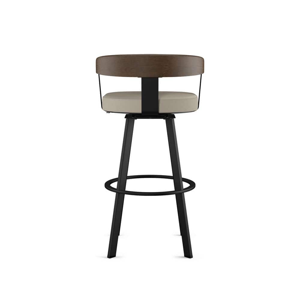 Lars 26" Gray Faux Leather Swivel Counter Stool with Wood Backrest